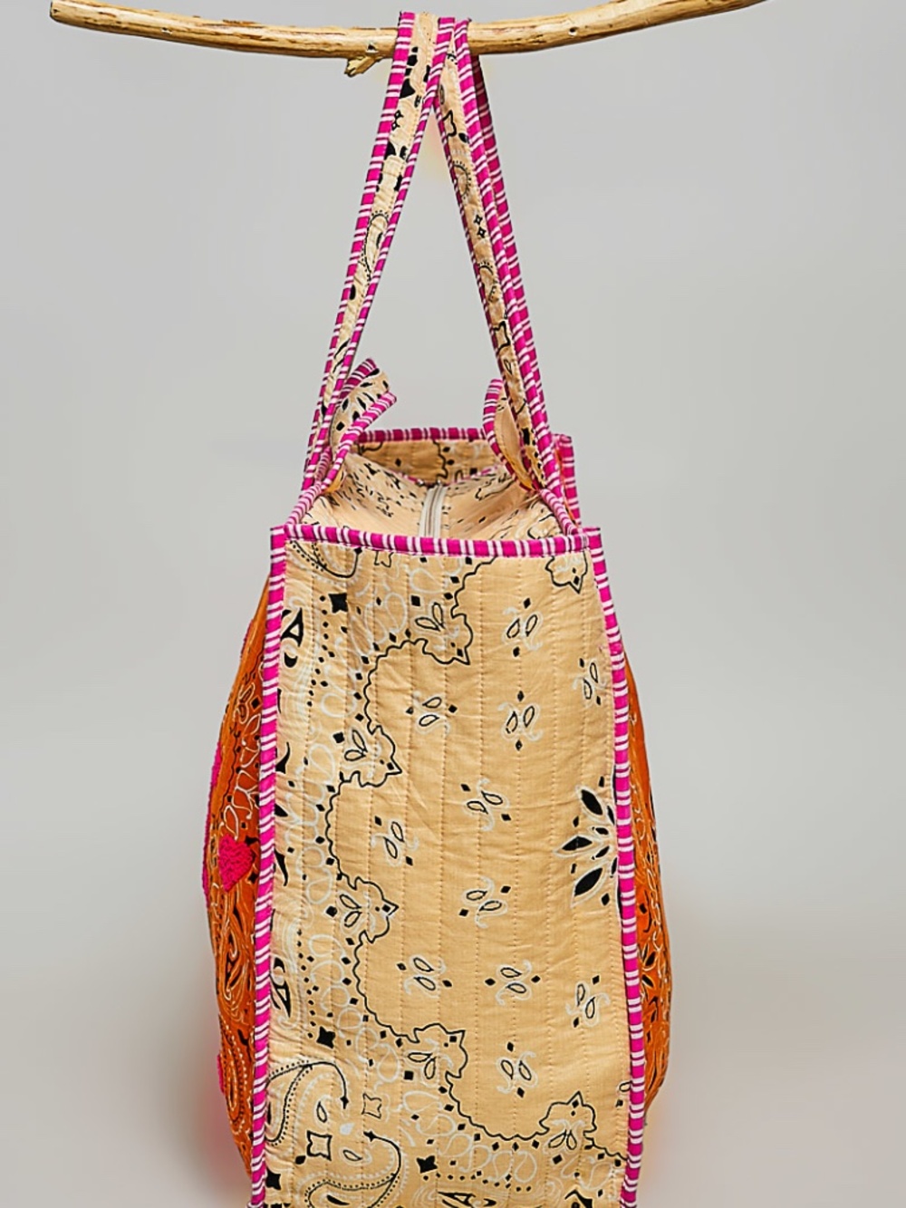 POL Color block Paisley LOVE Heart Graphic Quilted Large Tote Shoulder bag - Picture 3 of 10